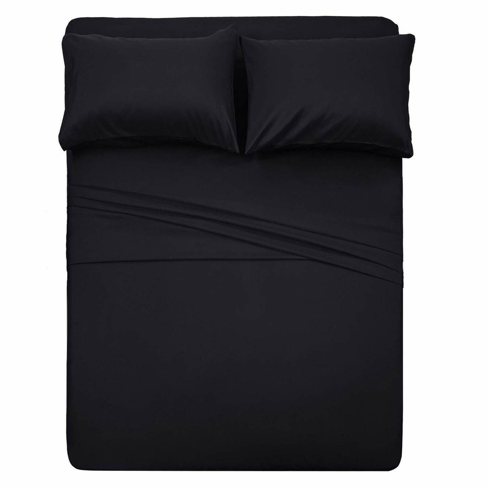 6 Piece Hotel Luxury Soft 100% Cotton bed sheets set 24'' deep 800 TC King Black