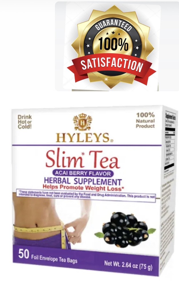 Hyleys Slim Tea Weight Loss Herbal Supplement with Acai Berry - 50 Tea Bags (1 P-image