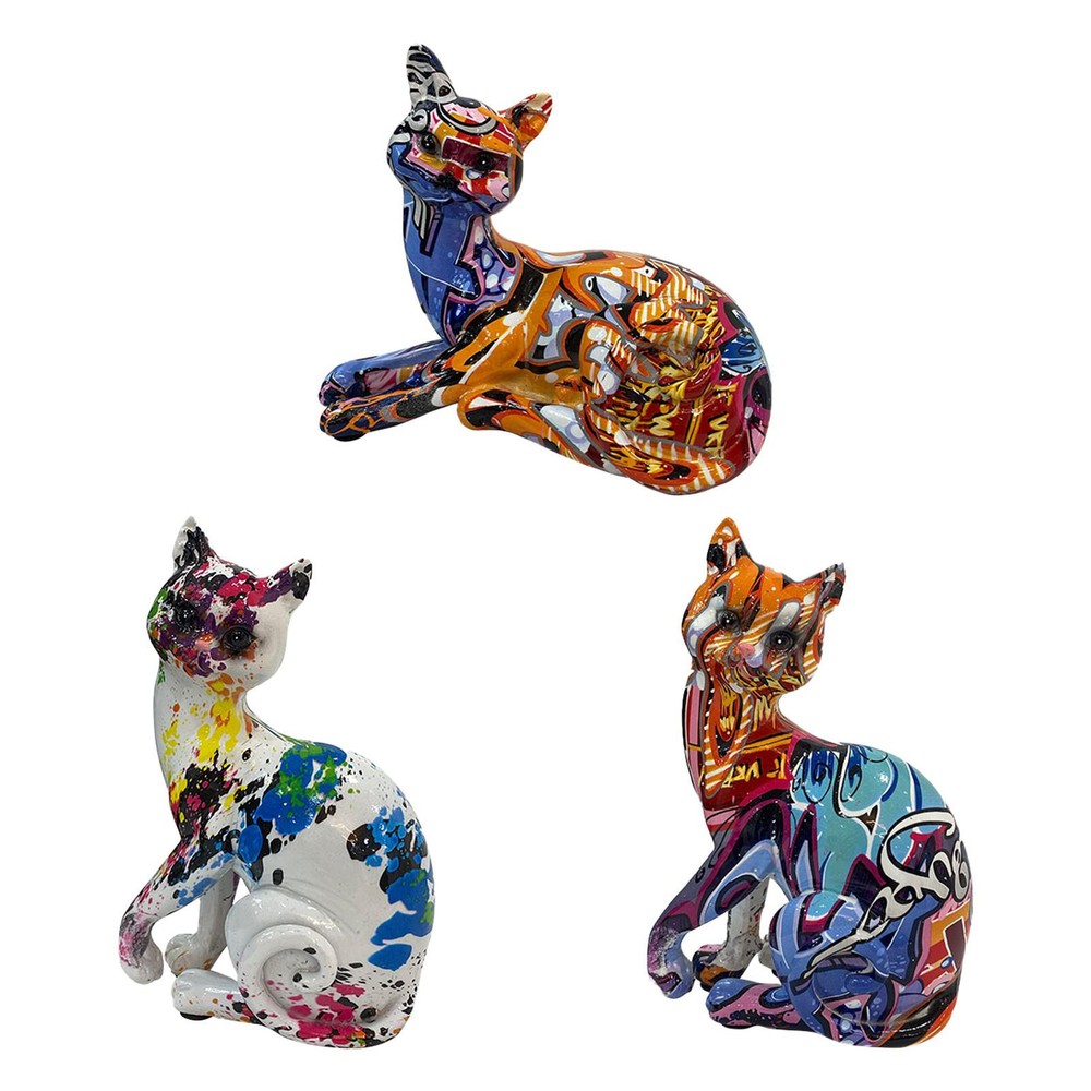 Resin Cat Statues Graffiti Ornament Figurines Craft Painted Abstract Home Decors-image