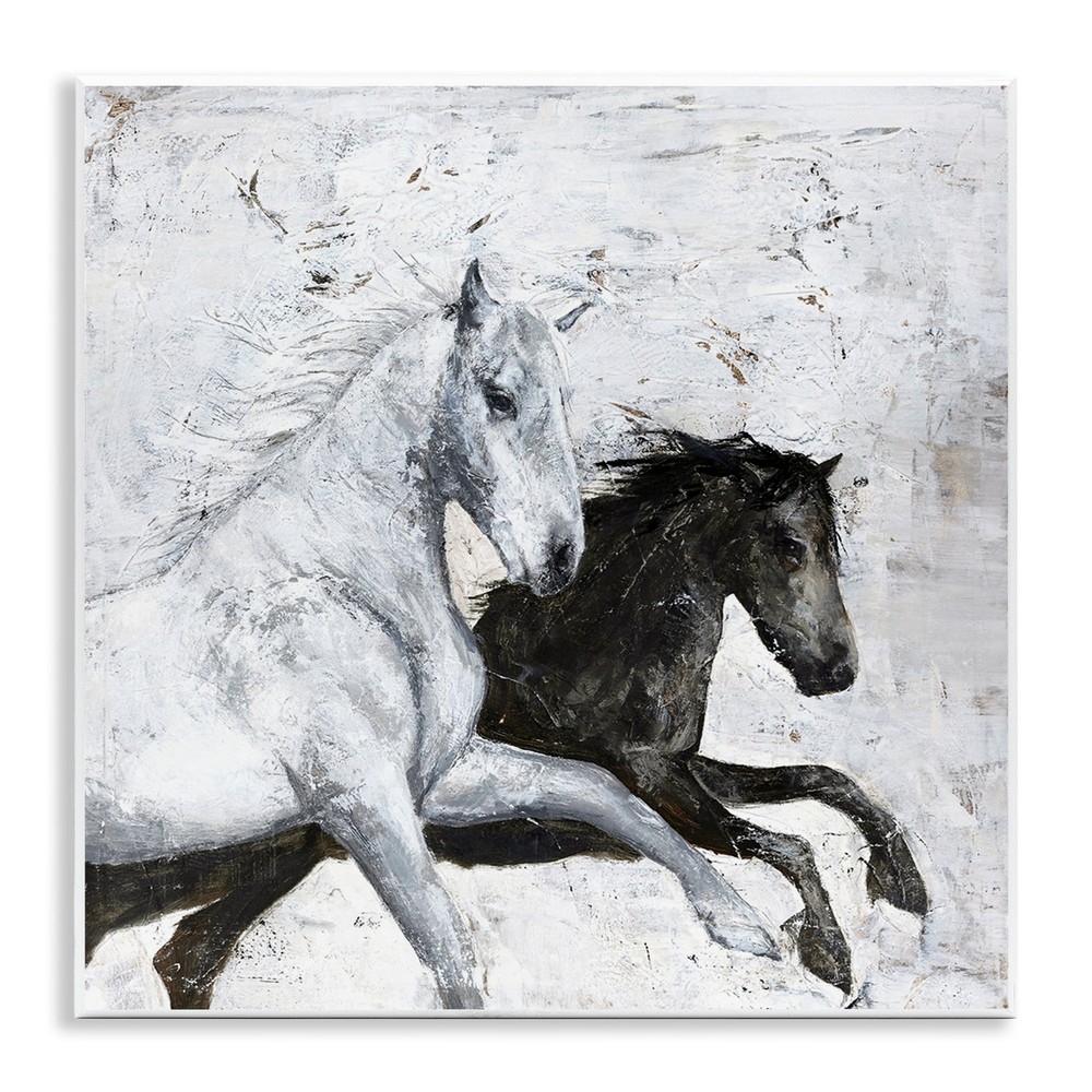 Stupell Wild Horses Racing Rustic Abstract White Wood Wall  12 x 12