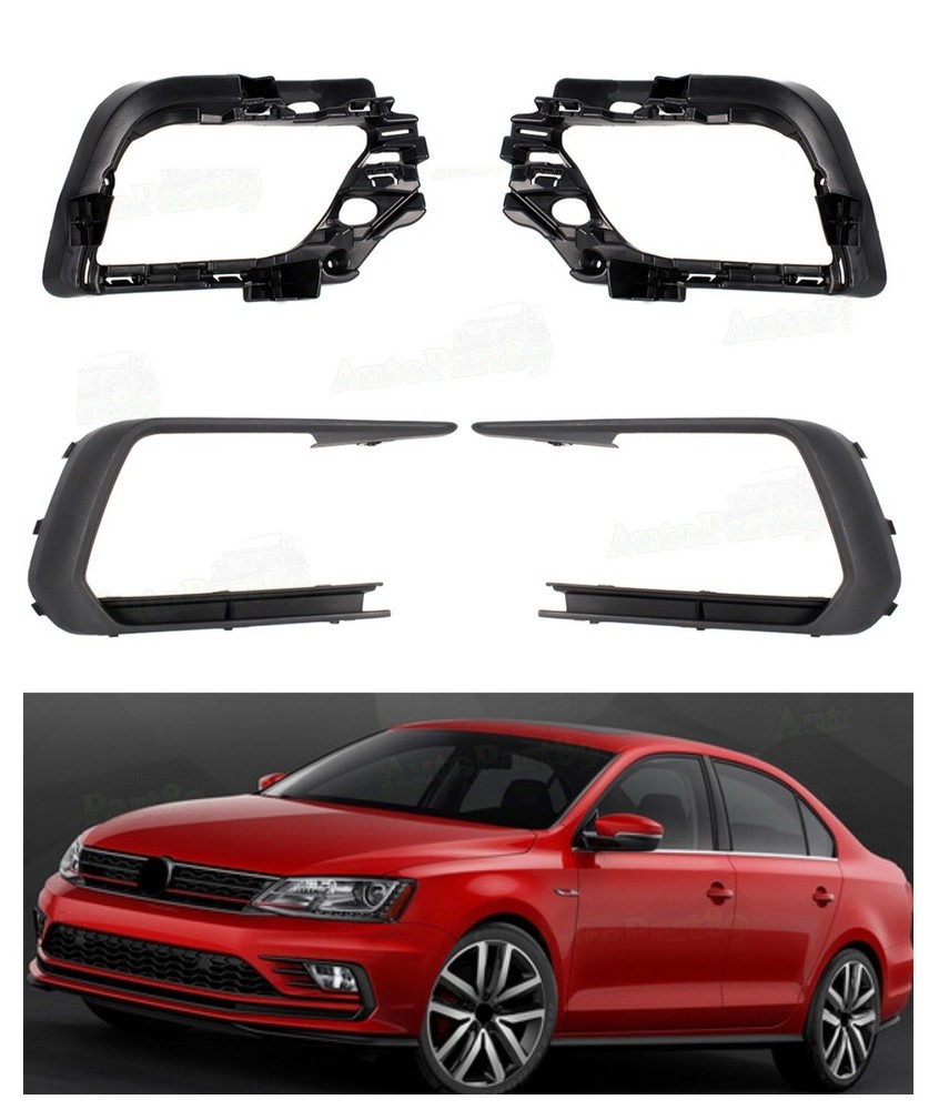 Pair Front Fog Light Housing Bracket And Trim For VW Jetta GLI 2015-2018 4PCS
