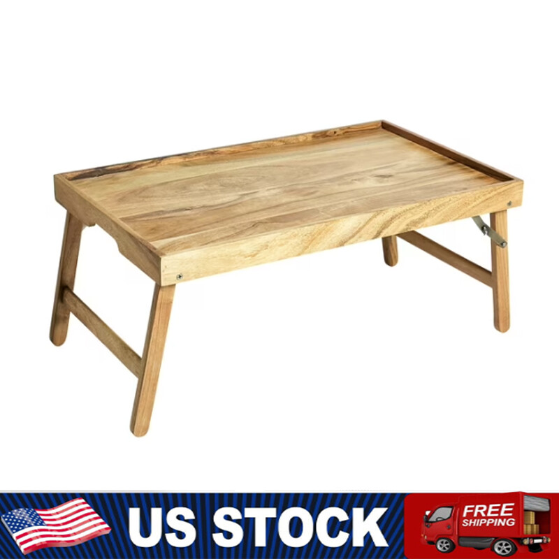 Acacia Wood Rectangular Bed Tray with Stand Serve Breakfast Everyday Display-image