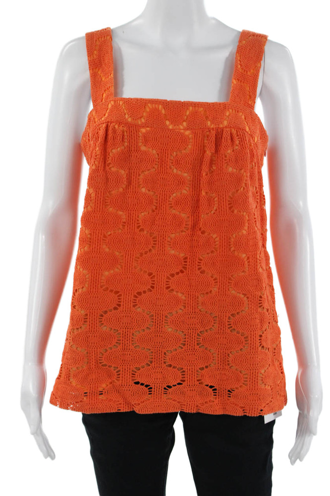 Trina Turk Women Orange Sleeveless Tunic Square Neck Geometric Cotton Size MFree Shipping in US $100+ Orders | $6.95 Orders Below