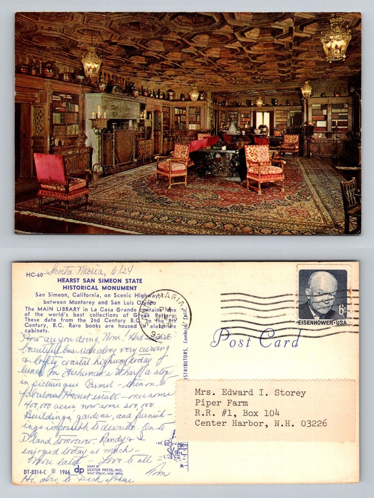 San Simeon, CA-California, Hearst Castle Library Interior View Vintage Postcard