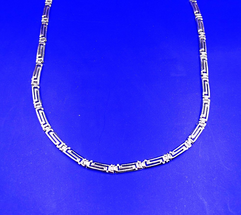 Sterling Silver 925 Ancient Meander Greek Key Adjustable Link Necklace
