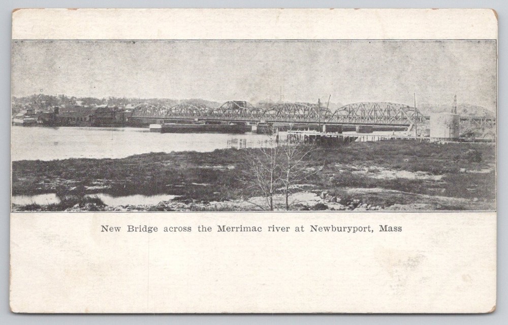 New Bridge Merrimac River Newburyport, Mass. Early 1900s Postcard