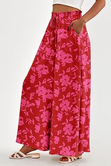 Women's Summer Wide Leg Palazzo Pants Casual Lounge Boho Beach Trousers