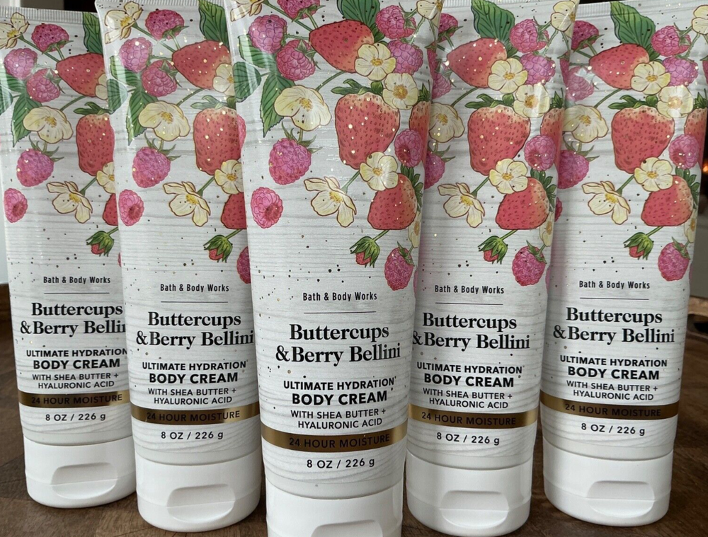 5 BUTTERCUPS & BERRY BELLINI Shea, Hyaluronic Acid 8oz CREAM Bath and Body Works-image