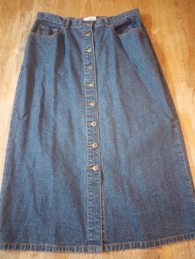 Women's Westport Jean Skirt Sz 14 Midi Button Down A-Line Y2K Western Cottage