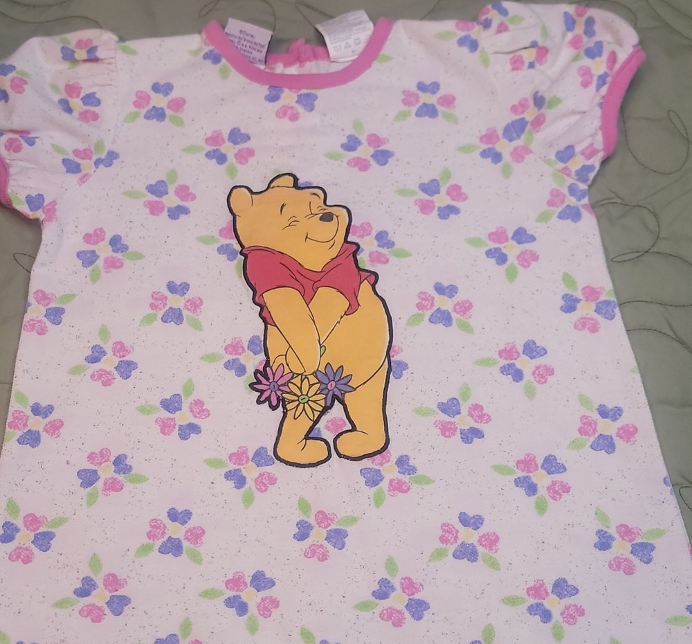 Pooh Winnie the Pooh Floral One-Piece Short Sleeve White Pink 24M