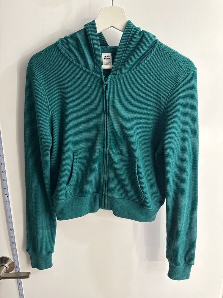 Aritzia TNA Waffle Knit Zip-Up Hoodie Teal Size S