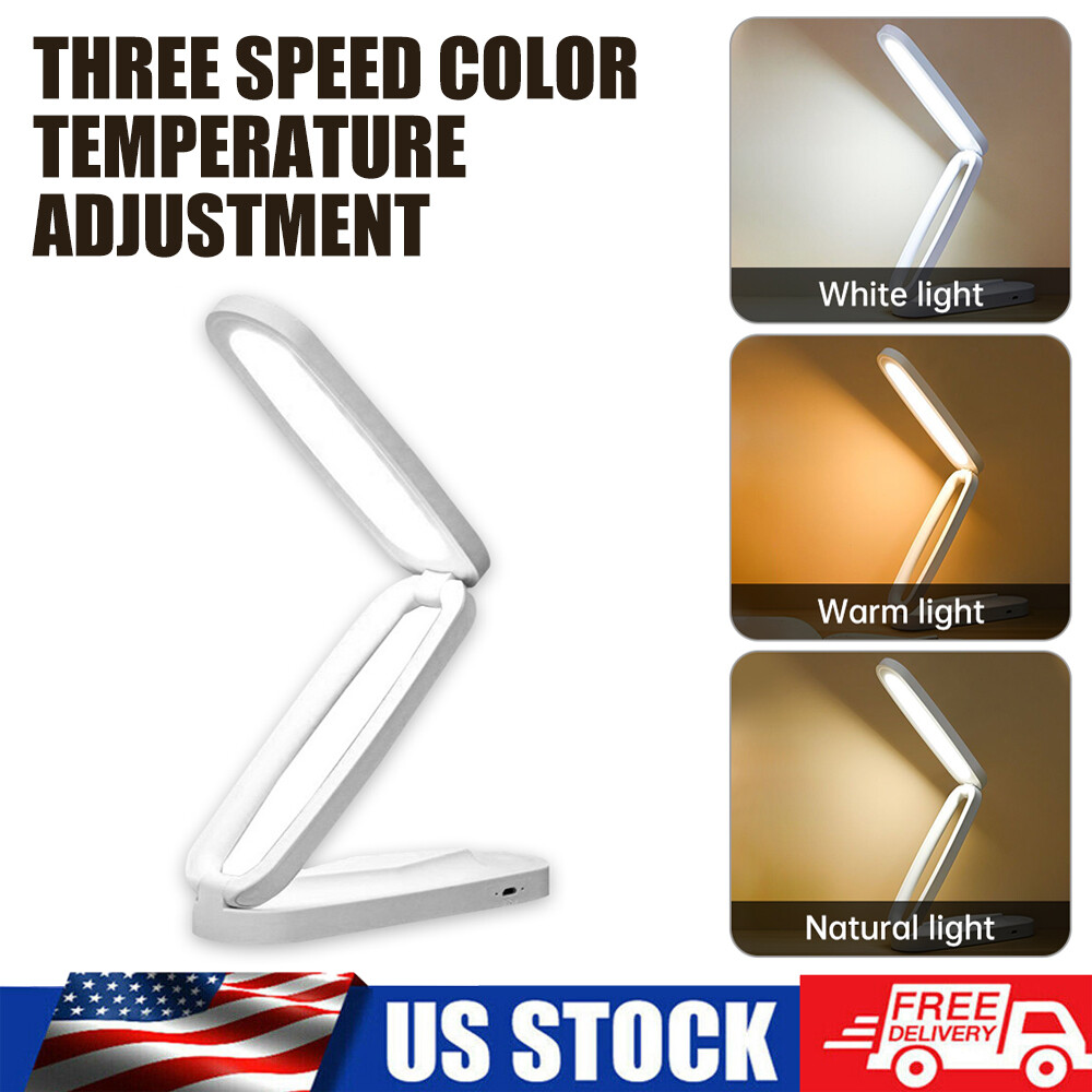 US Rechargeable USB Desk Light LED Foldable Touch Bedside Reading Lamp Dimmable