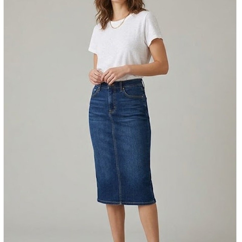 Anthropologie Pilcro Denim Midi Skirt 2 Dark Wash Stretch Pencil Skirt Split Hem