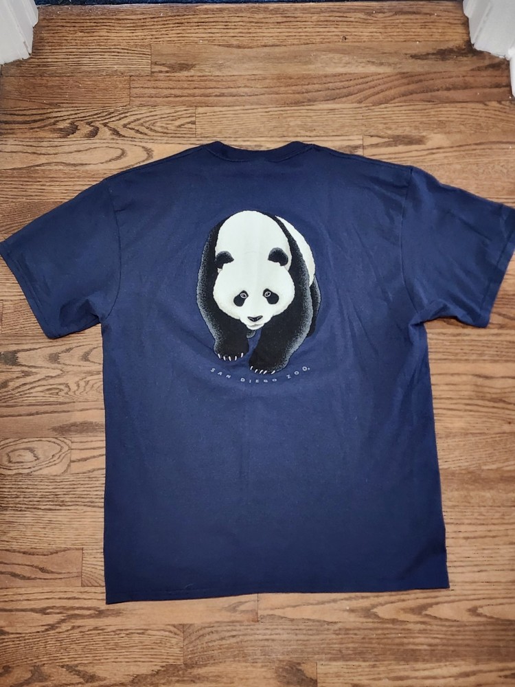 Vintage 90s San Diego Zoo Men Shirt Large Blue Panda Bear Single Stitch Tee