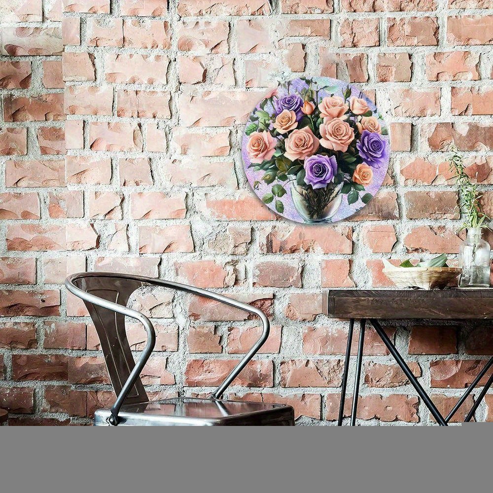 Elegant Floral Round Aluminum Sign Garden Privacy Screen Cafe Wall Art