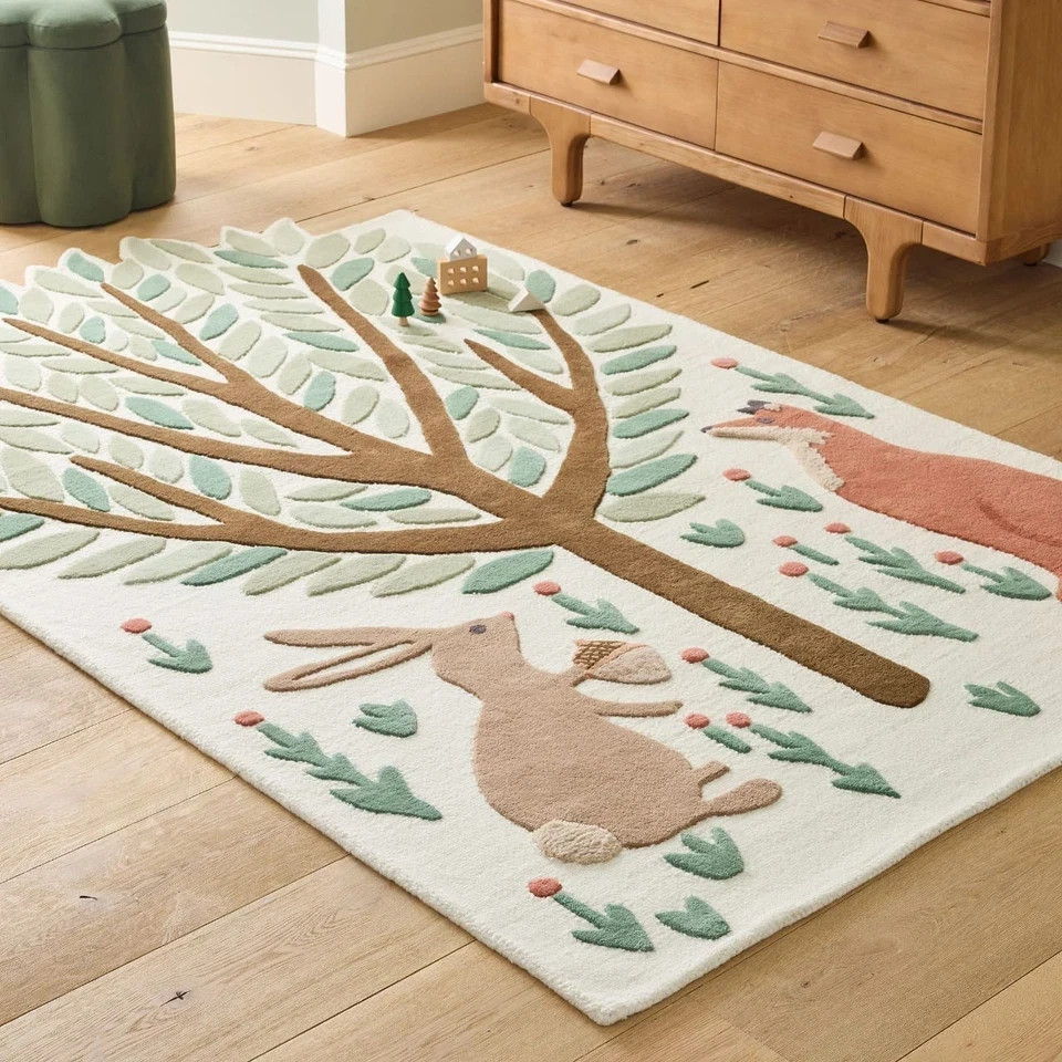 Kids Woodland Icon Rug Hand Tufted Area Rug West elm Rug for Bedroom, Office
