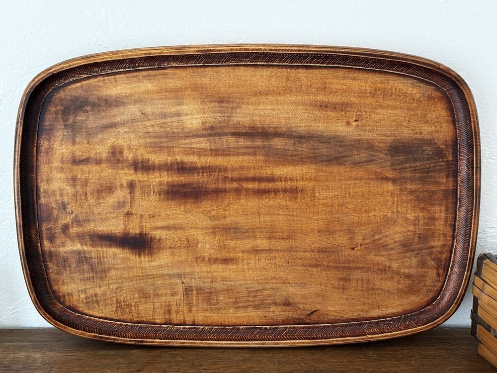 Showa Retro Wooden Tea Tray Traditional Craft Japanese Tableware Natural Wood