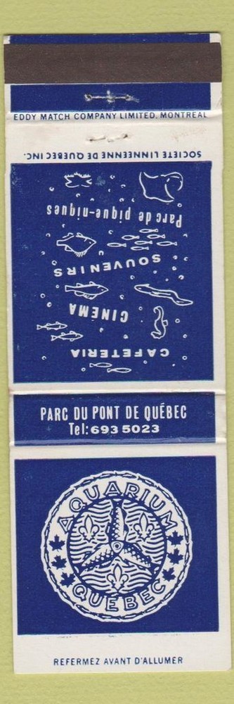 Matchbook Cover - Aquarium Quebec QC