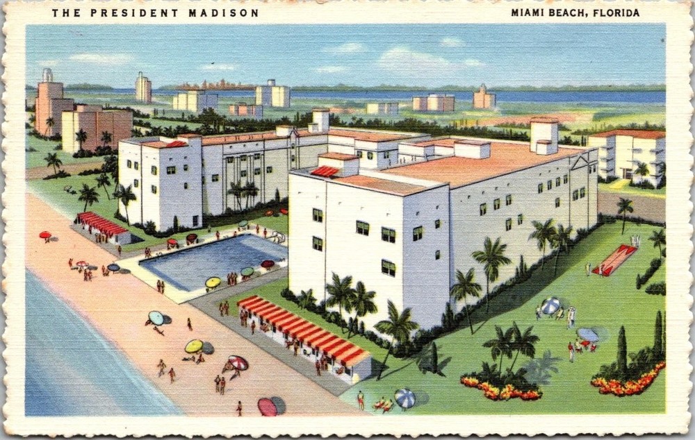 Vintage Linen Postcard President Madison Hotel Miami Beach Florida 1945 Posted