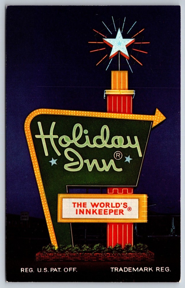 Roadside~Lincoln Nebraska~Airport Holiday Inn Sign W/ Star~Vintage Postcard