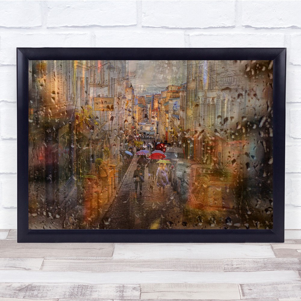 Rain In Paris Street France City Cityscape Creative Edit Wall Art Print