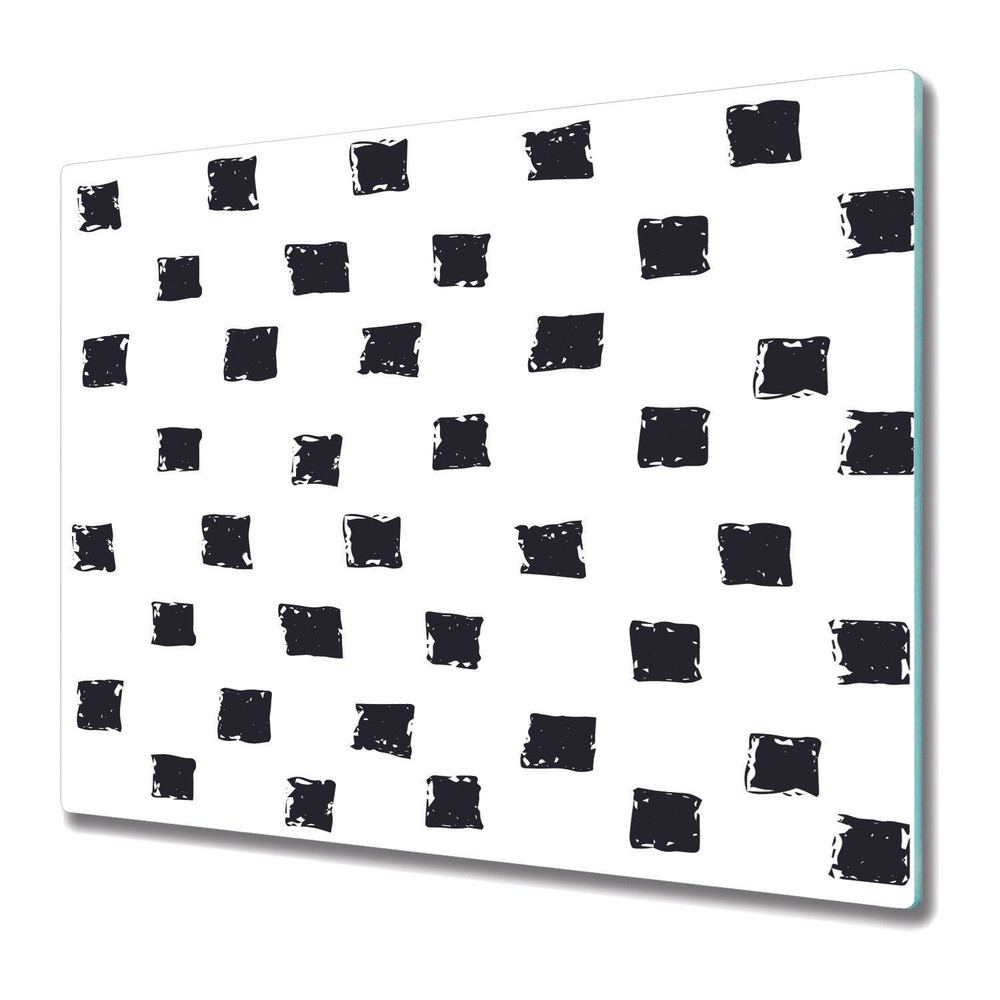 Glass Worktop Kitchen Chopping Board Graphic squares Black and White Minimalist