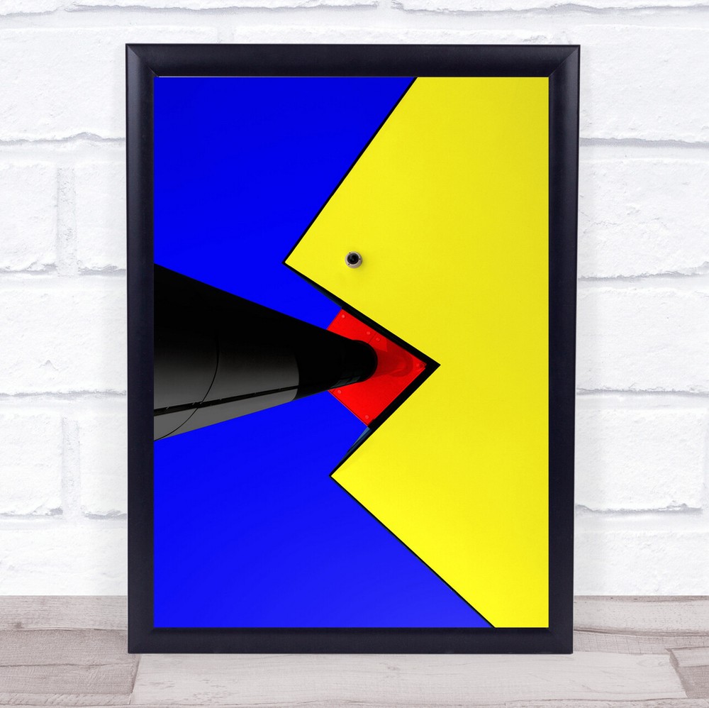 Security Blue Red Yellow Graphic Pac Man Pacman Modern Angle Wall Art Print