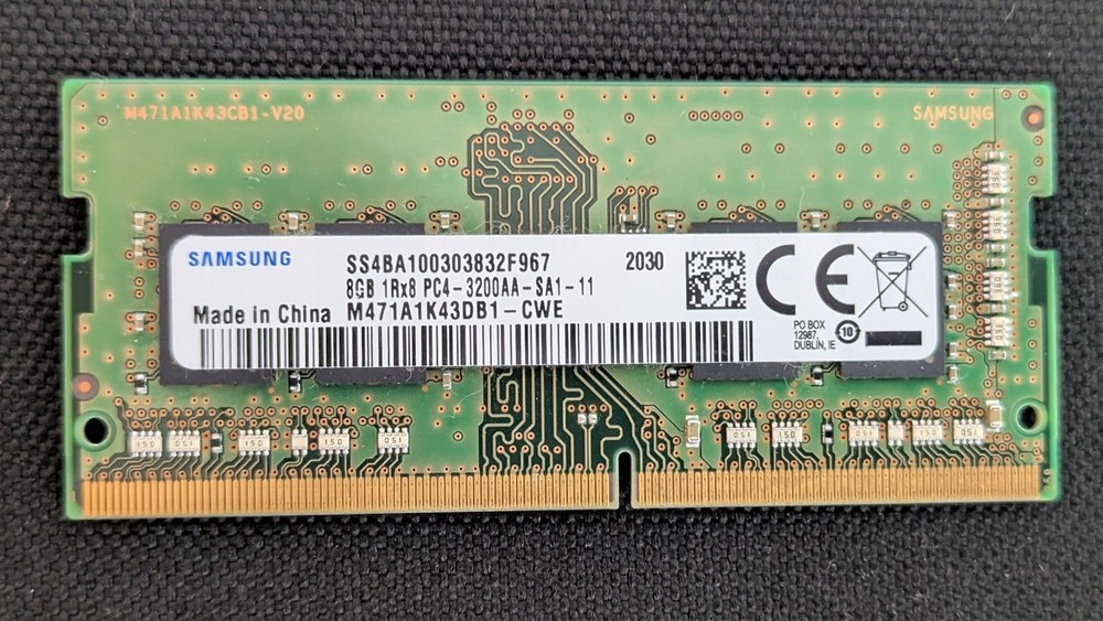 Samsung 8Gb Laptop RAM DDR4 (1Rx8 PC4-3200AA-SA1-11 M471A1K43DB1-CWE)