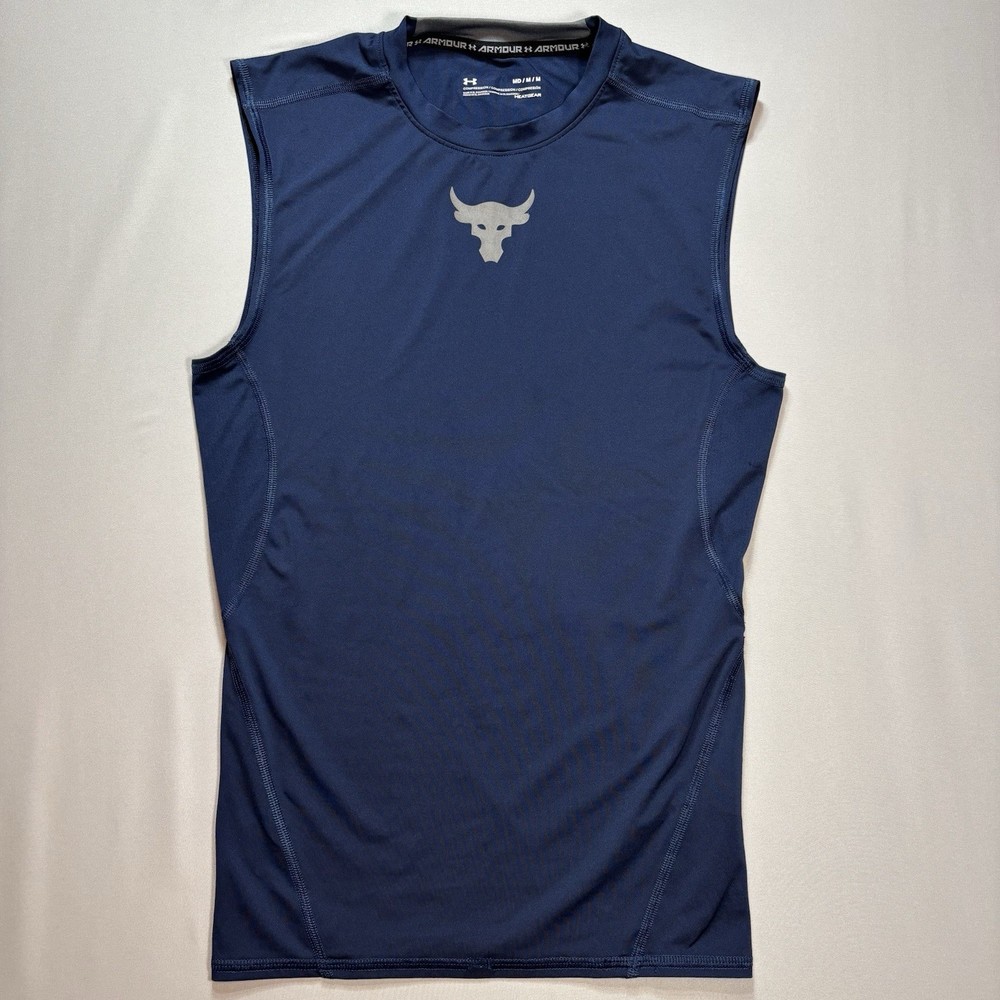 Under Armour Project Rock Compression Tank Top Men's M Blue Gym Training Workout