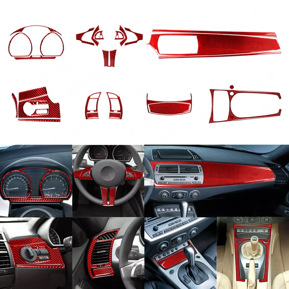 32Pcs Red Carbon Fiber Kits Full Interior Dash Trim Cover For BMW Z4 E85 2003-08