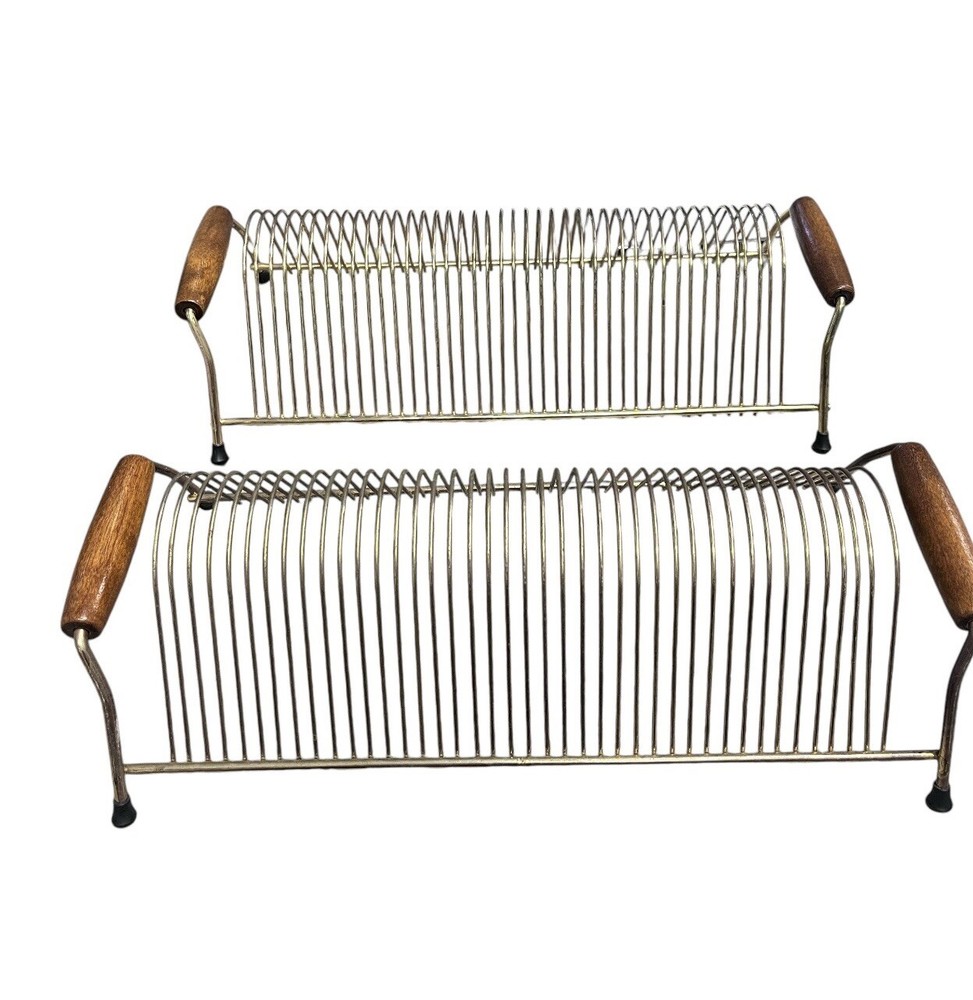 Vintage Mid Century Modern Vinyl LP / 45's Record Rack Wire Holders 1960's