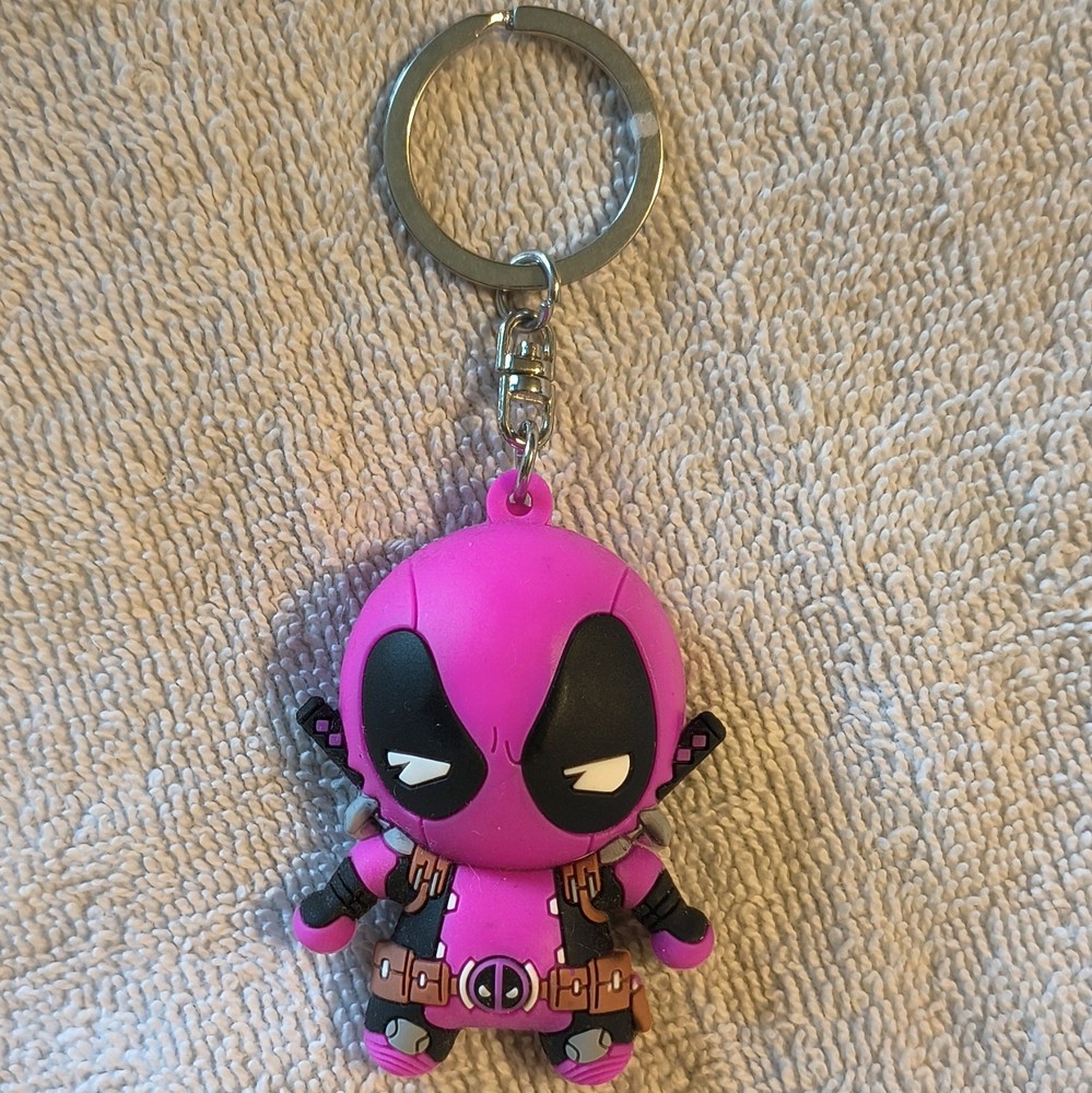 Marvel Deadpool Pink Character Figure Keychain w/ Detachable Metal Keyring