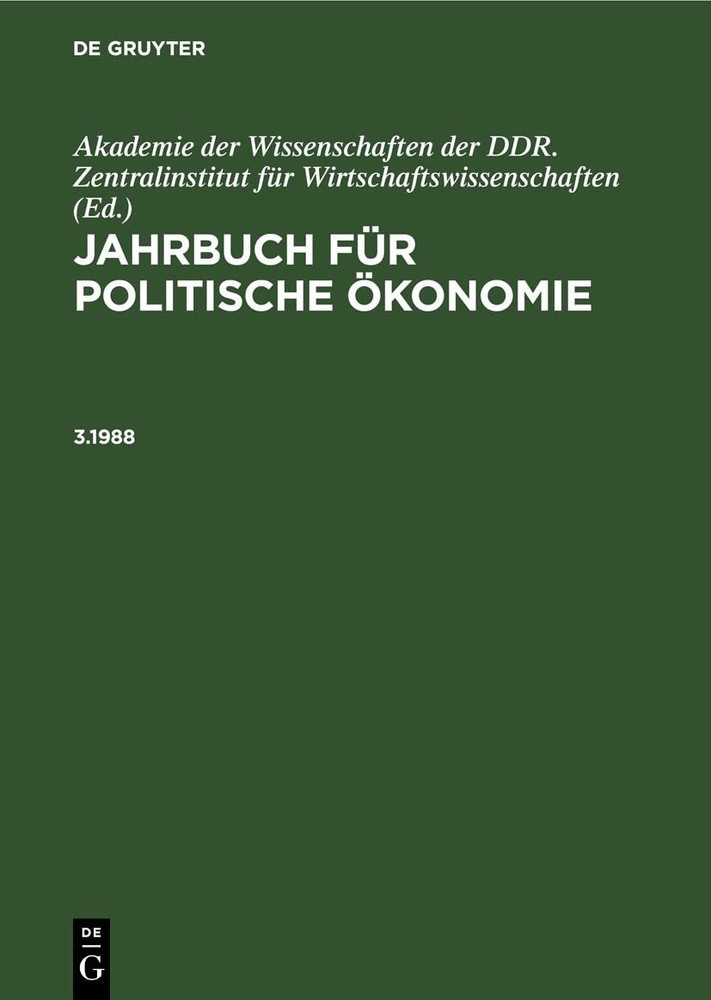 Jahrbuch Für Politische Ökonomie. 3.1988 (Hardback)