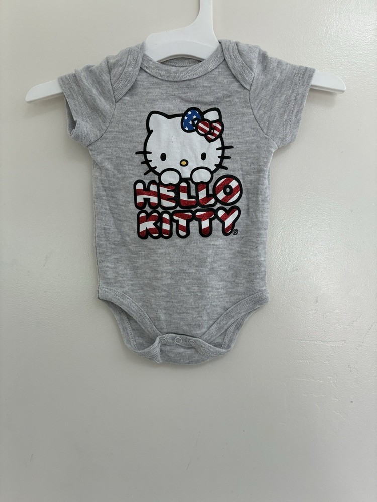 Hello Kitty Baby Girls Patriotic Glitter Cotton Short Sleeve Bodysuit Gray 0/3M