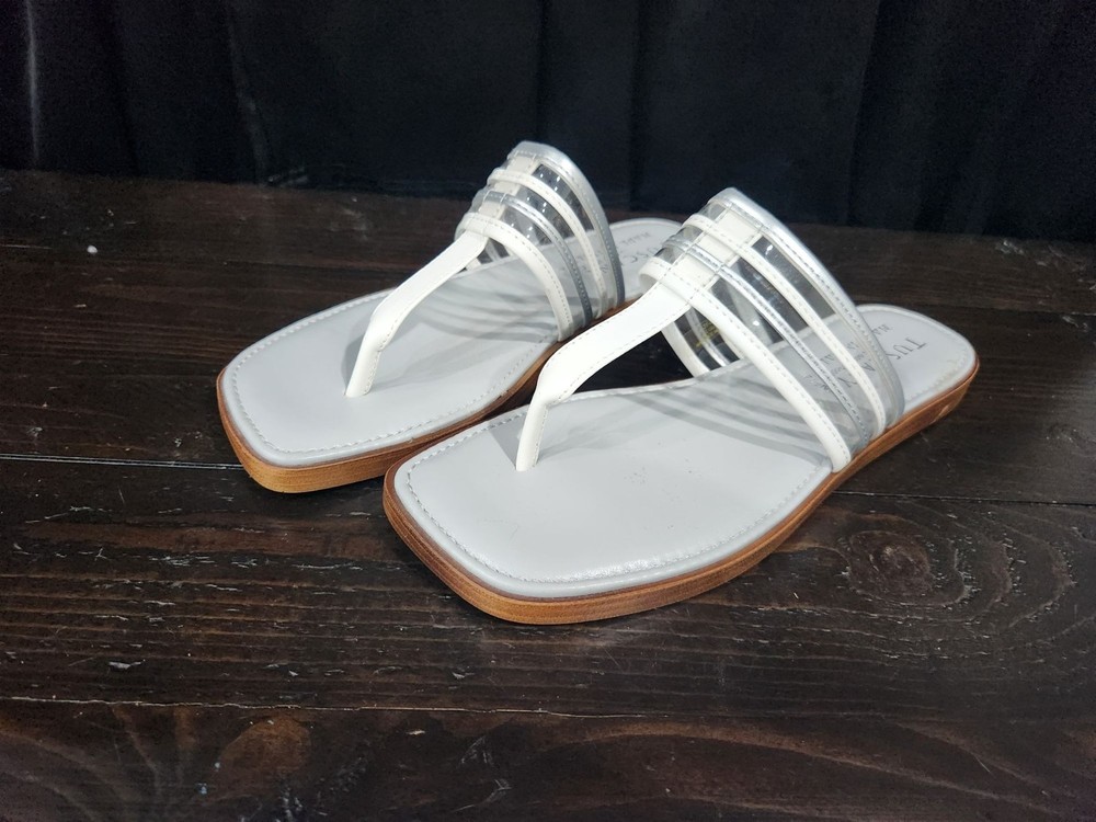 Easy Street White Antea Square Toe Thong Sandals Tuscany Sz 7.5M NWOB