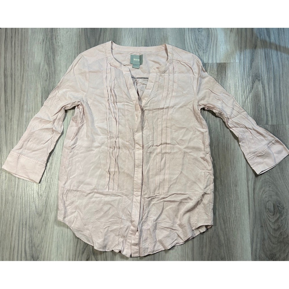 Anthropologie Maeve ballerina Pink Pleated V-Neck Tunic Blouse Women's Size 6 S