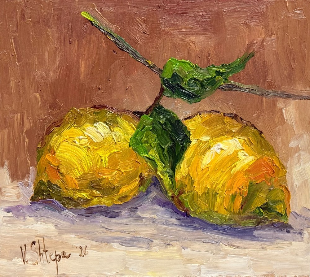 Original Oil Painting Citrus Fruit Impasto Lemon Still life Kitchen Art