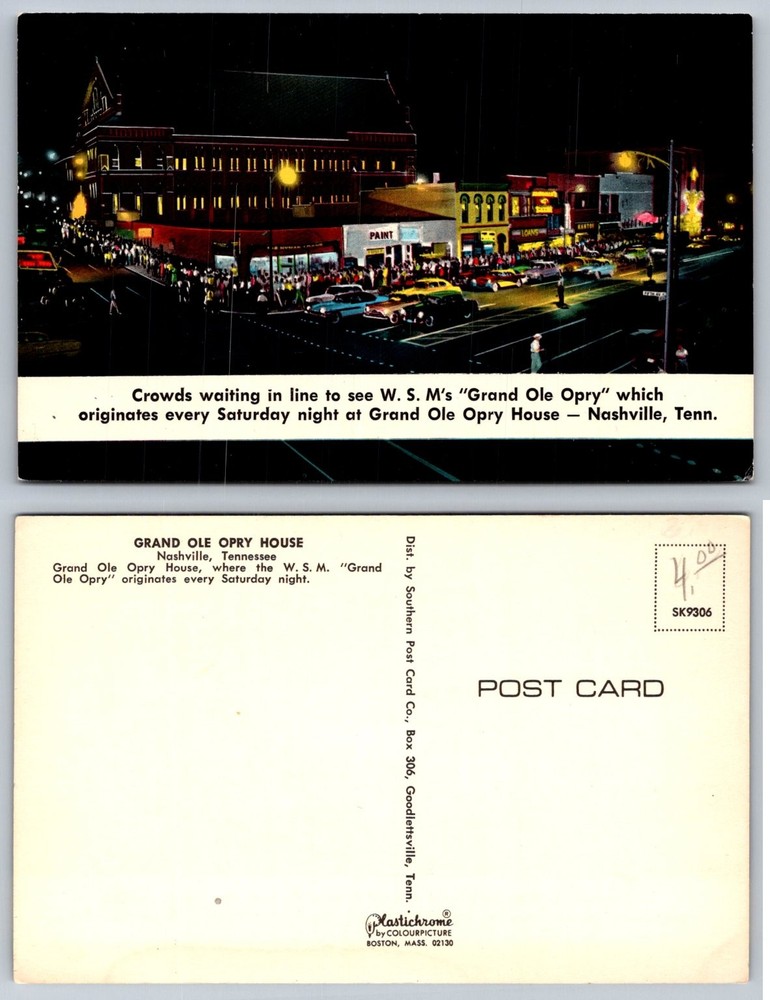 Vintage Grand Ole Opry House Nashville TN Night View Postcard Colourpicture