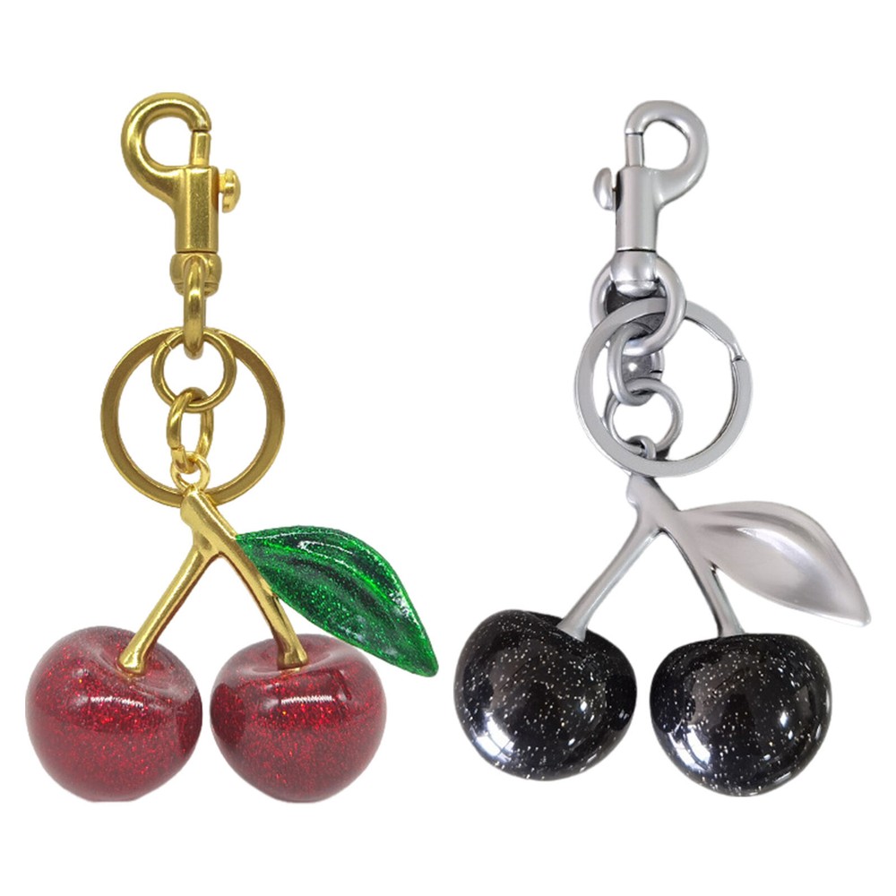 2pc Glitter Resin & Metal Cherry Charm Keychain with Pendant