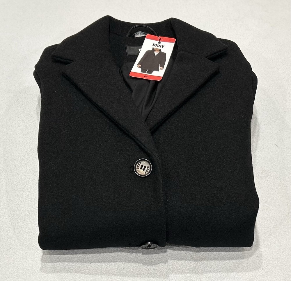 DKNY Women's 3 Button Front Pea Coat, Black, Size M