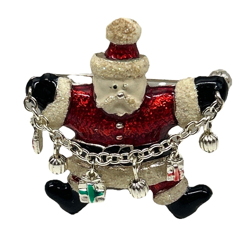 Vintage Enamel Santa Claus Christmas Brooch Pin Holiday Jewelry