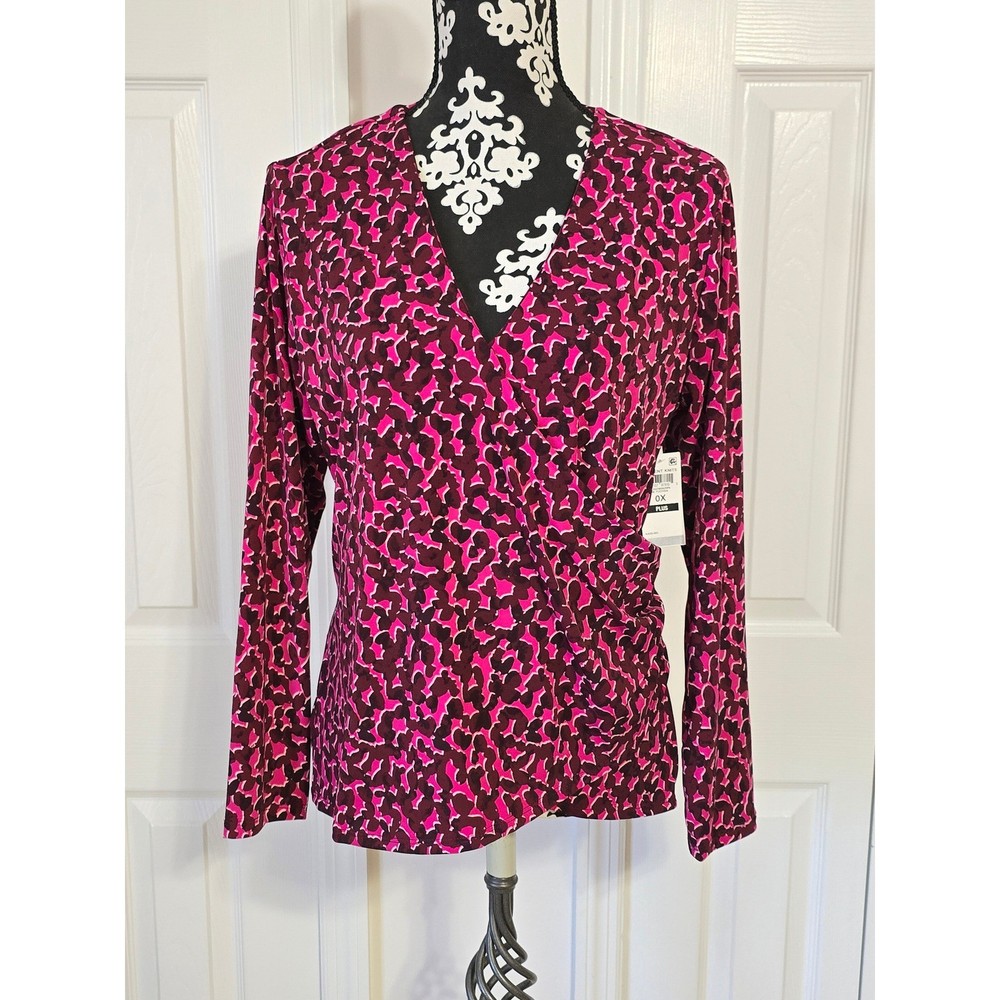 INC International Concepts Womens Plus 0X Yannie Fuchsia Leopard Print Wrap Top