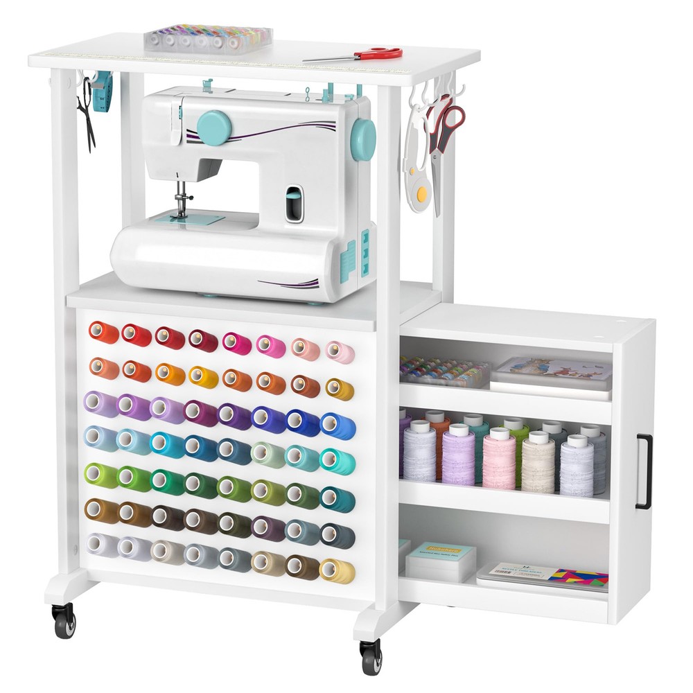 Sewing Machine Cart with Drawer Wheels and Sturdy Craft Table