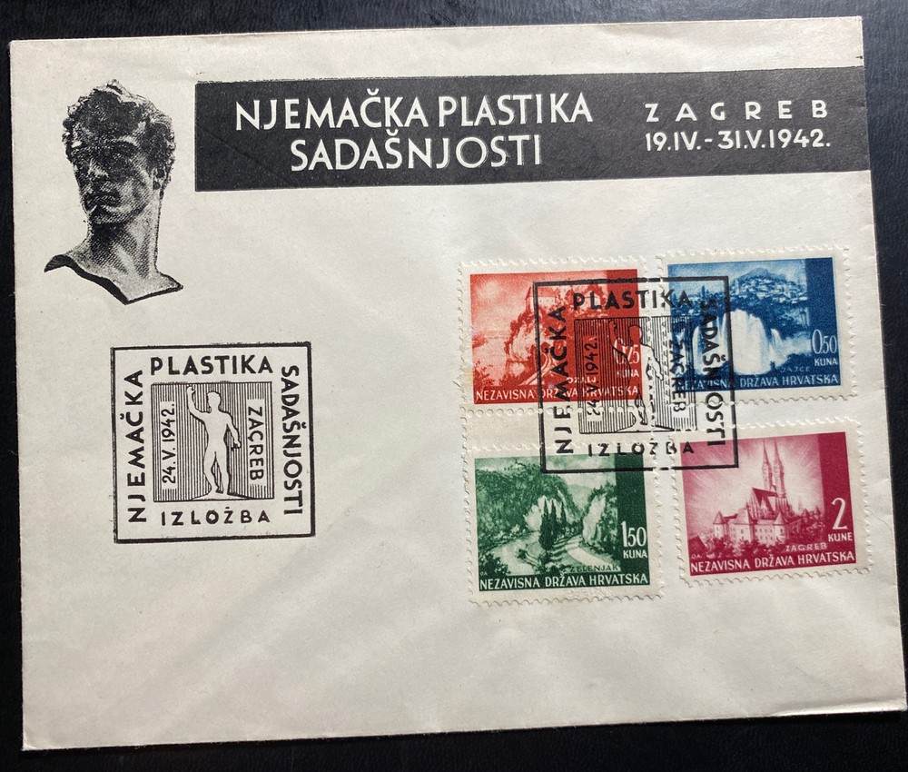 1942 Zagreb Croatia FDC Souvenir for German Art Exhibition