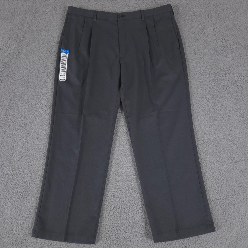 Haggar Pants Mens 42x30 Gray Cool 18 Pro Classic Straight Pleated Fit NEW $70