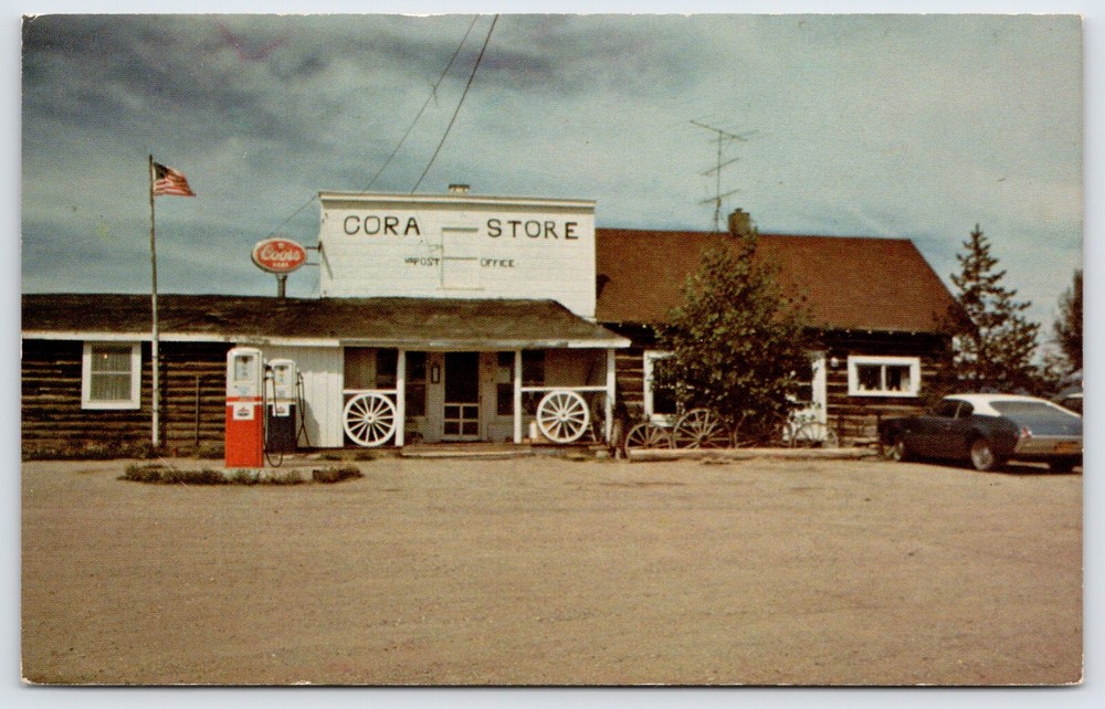 Postcard Front View Of Cora Store And Post Office, Cora Wyoming Posted 1977