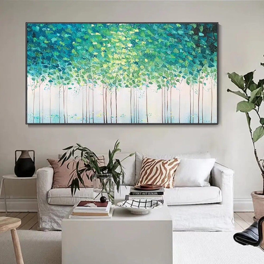 Forest Landscape Oil Painting Hand-Painted Green Tree Leaf Textured Mural