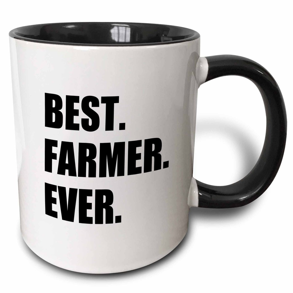 3dRose Best Farmer Ever Mug 11oz Two Tone Black Ceramic Coffee Cup Gift