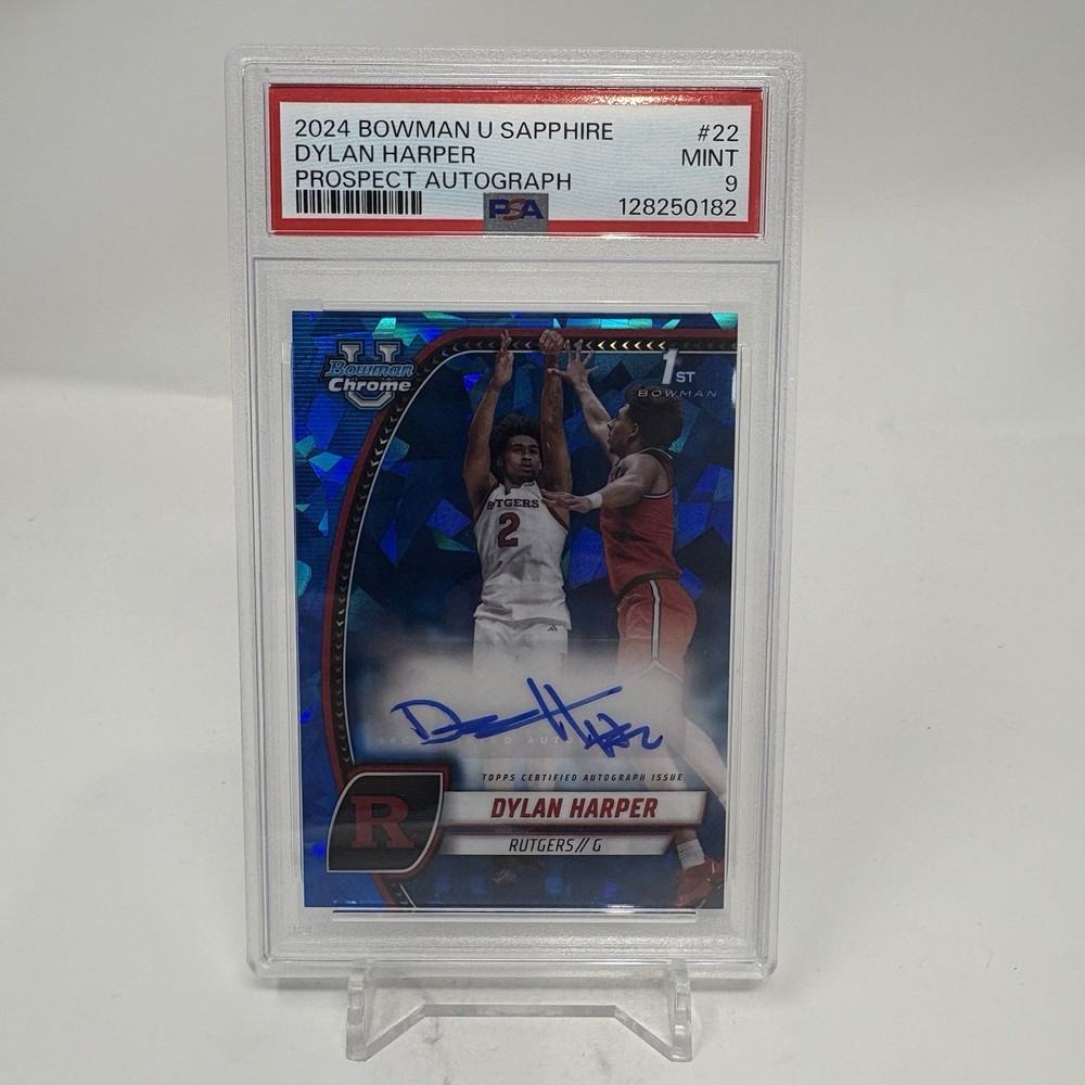Dylan Harper, 2024 Bowman U Sapphire, 22, Prospect Autograph. PSA 9