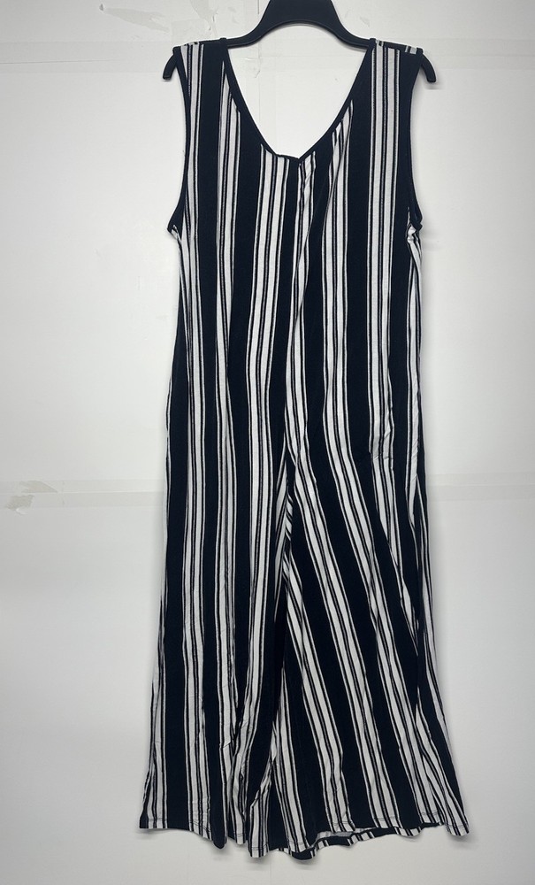 LuLaRoe Women's Sleeveless Jumpsuit XL Black White Vertical Stripe Wide Leg
